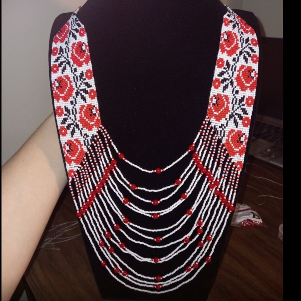 [MADE TO ORDER]🌹 Gerdan "Roses" – Beaded Necklace Ukrainian Embroidery